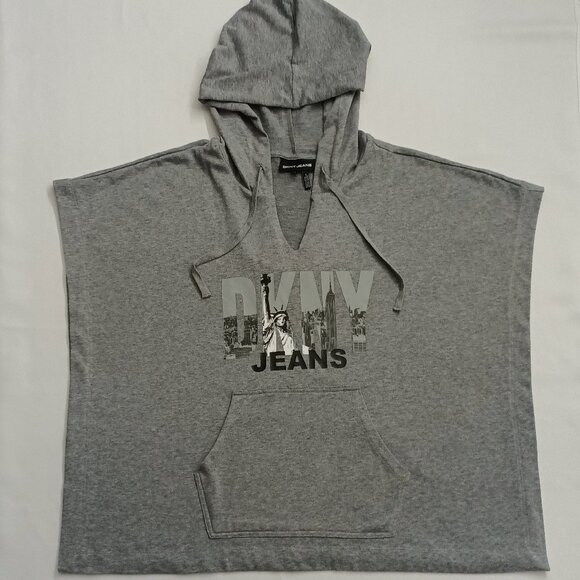 DKNY Active Gray Fleece Lady Liberty Hooded Poncho Topper. Plus Size 3X - Picture 4 of 9